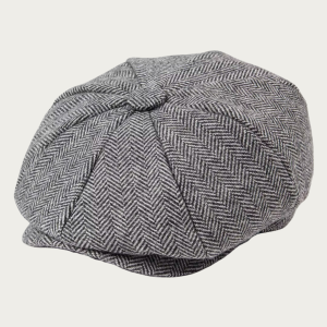 asquette gavroche tweed herringbone gris clair 8 panneaux visière plate