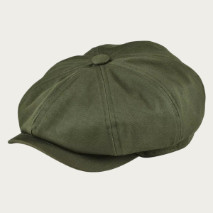 Casquette gavroche vert en coton sergé 8 panneaux avec visière courte