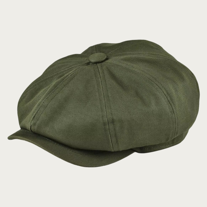 Casquette gavroche vert en coton sergé 8 panneaux avec visière courte