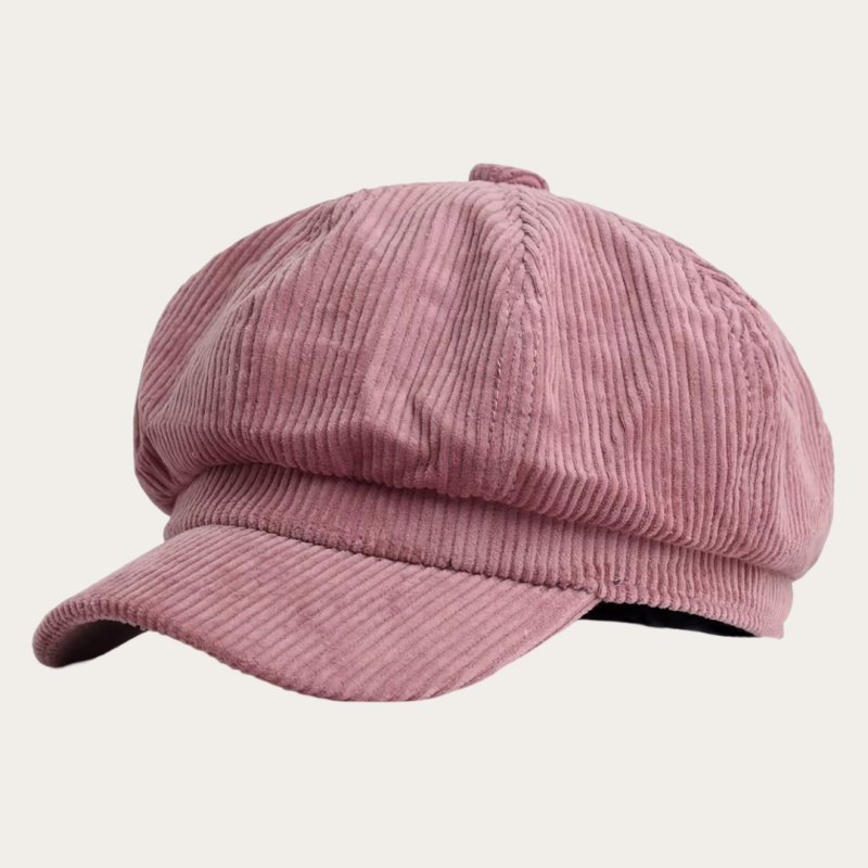 Casquette gavroche femme rose poudré velours côtelé
