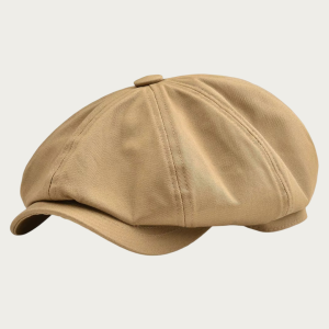 Casquette gavroche beige camel en coton sergé 8 panneaux avec visière courte