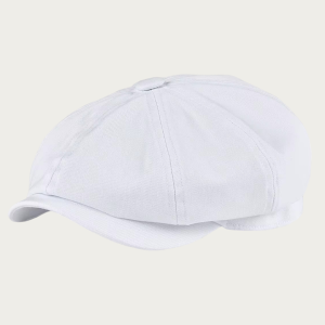 Casquette gavroche blanche en coton sergé 8 panneaux avec visière courte
