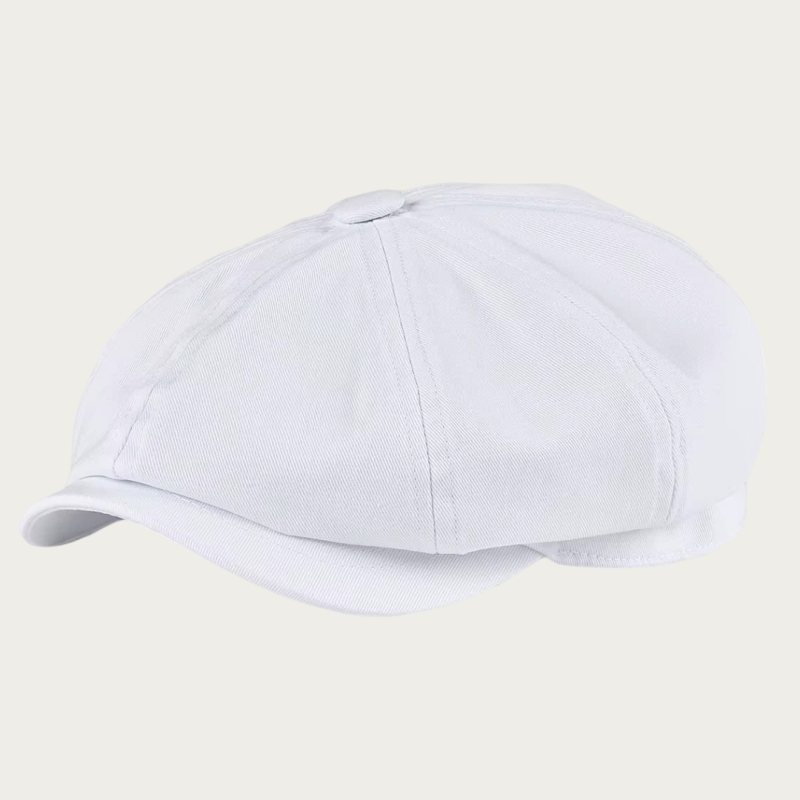 Casquette gavroche blanche en coton sergé 8 panneaux avec visière courte