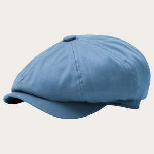 Casquette gavroche bleu ciel en coton sergé 8 panneaux avec visière courte