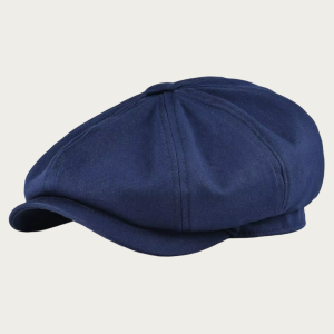 Casquette gavroche bleu marine en coton sergé 8 panneaux avec visière courte