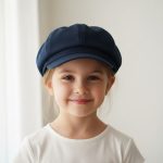 Fillette portant casquette gavroche bleu marine uni