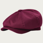 Casquette gavroche bordeaux en coton sergé 8 panneaux avec visière courte