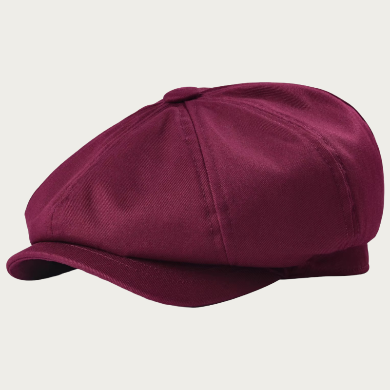 Casquette gavroche bordeaux en coton sergé 8 panneaux avec visière courte