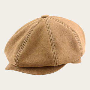 Casquette gavroche cuir daim camel