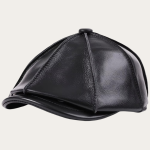 Casquette gavroche cuir vintage noir grainé