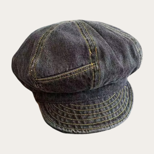 Casquette gavroche denim gris anthracite coutures jaunes