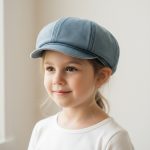Fillette portant casquette gavroche denim lavé bleu clair