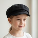 Fillette portant casquette gavroche denim lavé noir