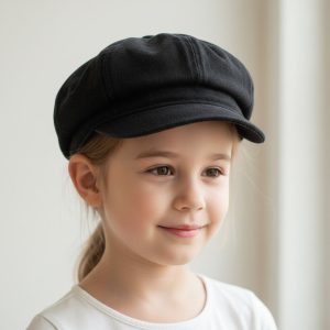 Fillette portant casquette gavroche denim lavé noir