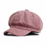 Casquette gavroche rose poudré velours côtelé femme studio