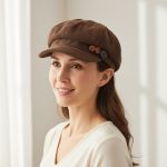 Femme portant casquette gavroche velours vintage marron