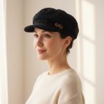 Femme portant casquette gavroche velours vintage noir