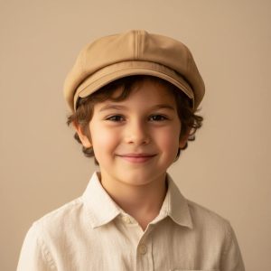 Garçon portant casquette gavroche beige camel uni