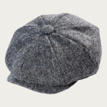 Casquette gavroche gris chiné moucheté en tweed laine 8 panneaux avec visière courte