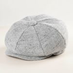 Casquette gavroche gris clair moucheté en tweed laine 8 panneaux avec visière courte