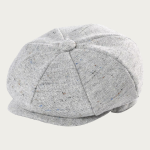 Casquette gavroche gris clair moucheté tweed sur fond blanc