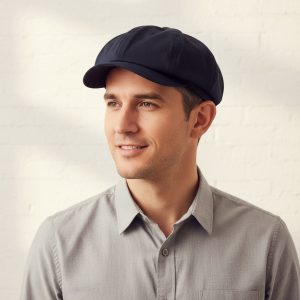 Homme portant casquette gavroche coton uni marron