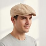 Homme portant casquette gavroche coton uni kaki