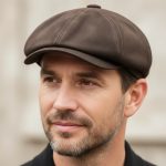Homme portant casquette gavroche cuir daim café