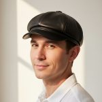 Homme portant casquette gavroche cuir noir