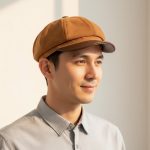 Homme portant casquette gavroche daim camel