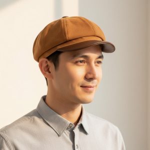 Homme portant casquette gavroche daim camel
