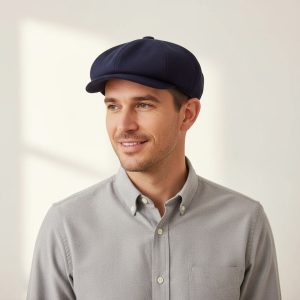 Homme portant casquette gavroche laine bleu marine