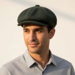 Homme portant casquette gavroche laine chevrons vert