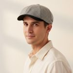 Homme portant casquette gavroche pied-de-poule gris clair