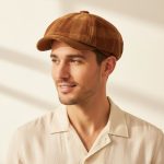 Homme portant casquette gavroche velours carreaux café