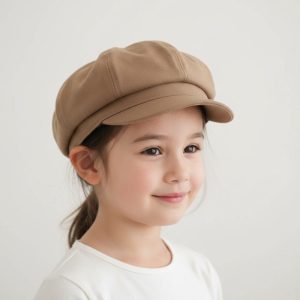 Fillette portant casquette gavroche kaki uni
