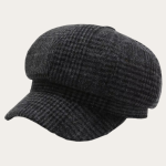 Casquette gavroche laine carreaux noir