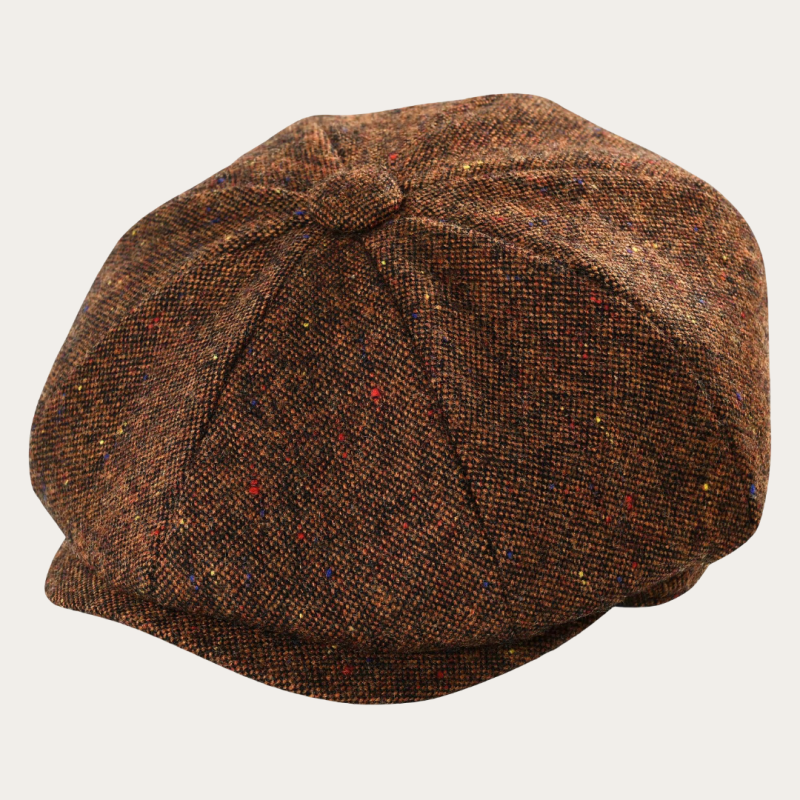 Casquette gavroche laine mouchetée marron roux enfant 8 panneaux