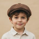 Garçon portant casquette gavroche laine mouchetée marron roux