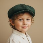 Garçon portant casquette gavroche laine mouchetée vert