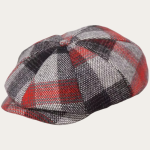 Casquette gavroche laine tartan rouge gris blanc