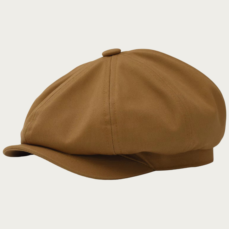 Casquette gavroche marron caramel en coton sergé 8 panneaux avec visière courte