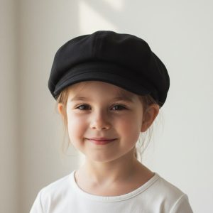 Fillette portant casquette gavroche noir uni