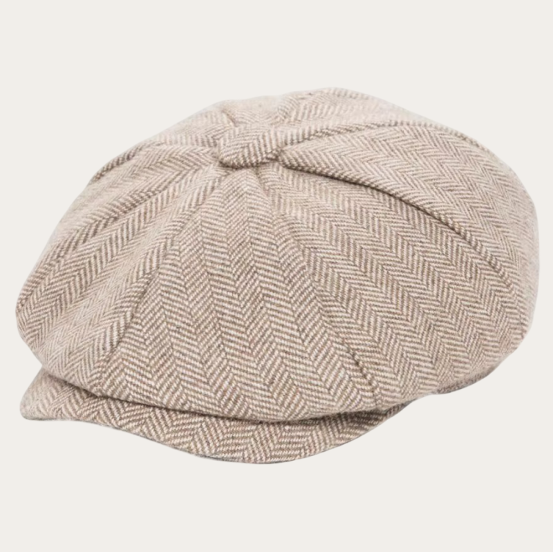 Casquette gavroche tweed herringbone beige enfant 8 panneaux