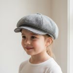 Fillette portant casquette gavroche tweed herringbone gris clair