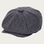 Casquette gavroche tweed herringbone gris foncé enfant 8 panneaux