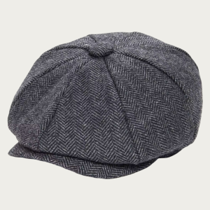 Casquette gavroche tweed herringbone gris foncé enfant 8 panneaux