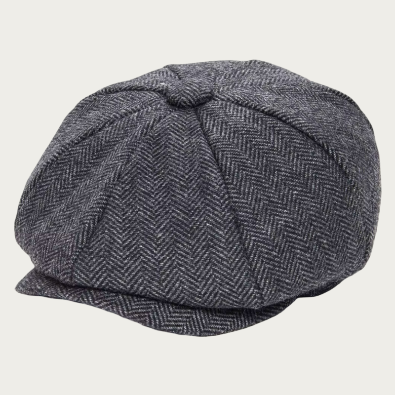 Casquette gavroche tweed herringbone gris foncé enfant 8 panneaux