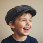 Garçon portant casquette gavroche tweed herringbone gris foncé