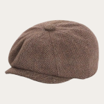 Casquette gavroche tweed herringbone marron caramel enfant 8 panneaux